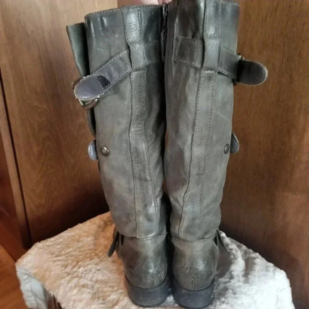 Mjus Renata 2 Leather Tall Boots Adjustable Wide Calf Green 38